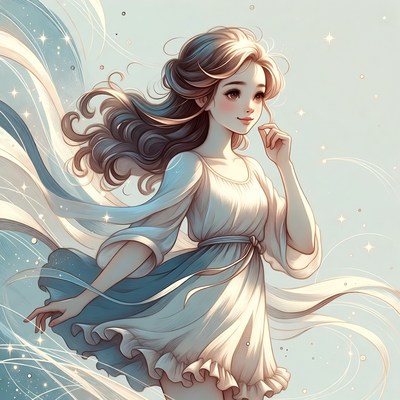Anime girl in flowing white dress