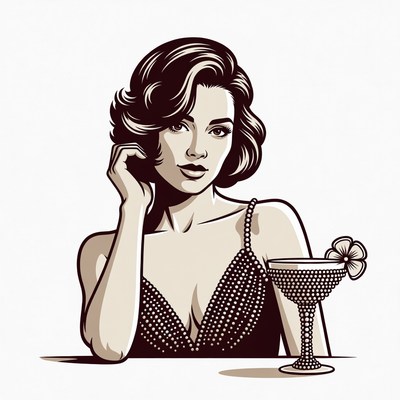 Vintage woman holding cocktail glass