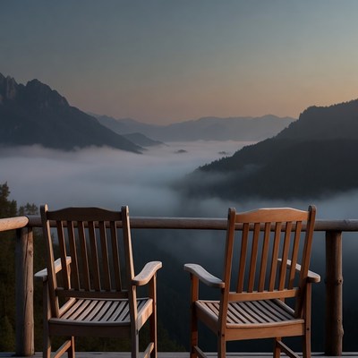 Two Empty Chairs on Mountain Deck
