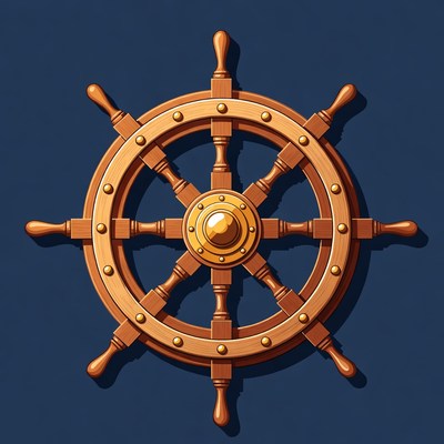 Wooden Ship Steering Wheel Illustration
