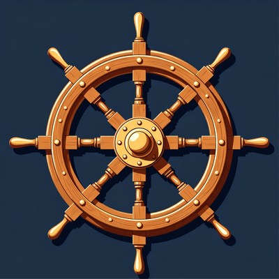 Golden Ship Steering Wheel Illustration