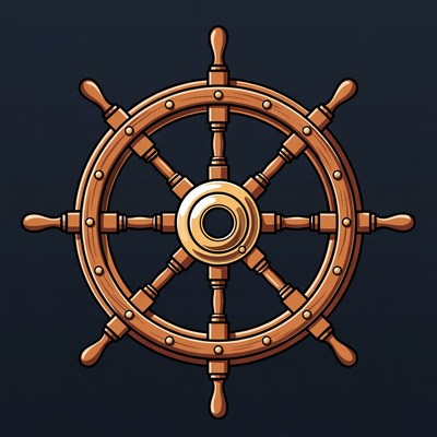 Wooden Ship Steering Wheel Illustration