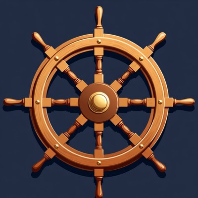 Wooden Ship Steering Wheel Illustration