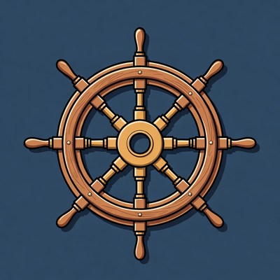 Wooden Ship Steering Wheel Illustration