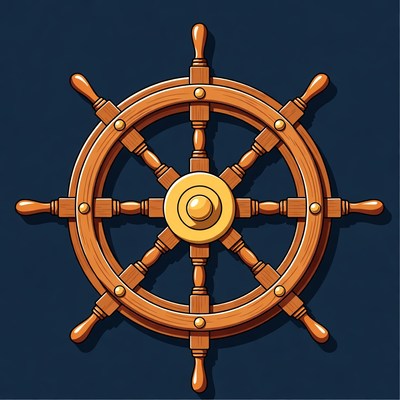 Wooden Ship Steering Wheel Illustration