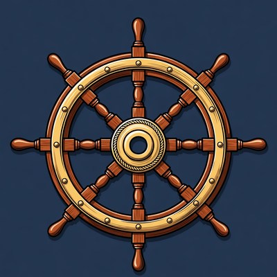 Wooden Ship Steering Wheel Illustration