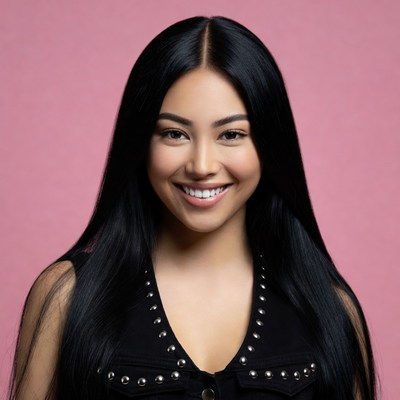 Asian woman smiling in black top
