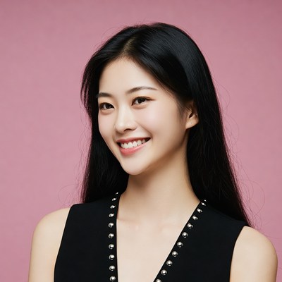 Asian woman smiling in black top
