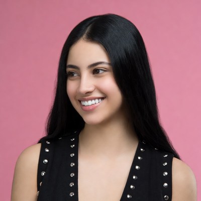 Smiling woman with long black hair
