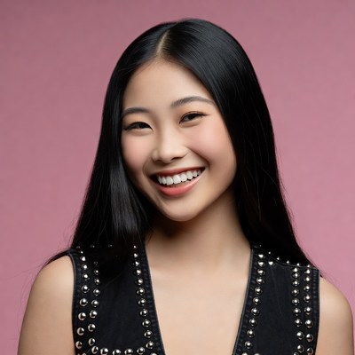 Smiling Asian girl in studded top