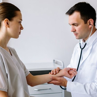 Doctor checking nurse's arm
