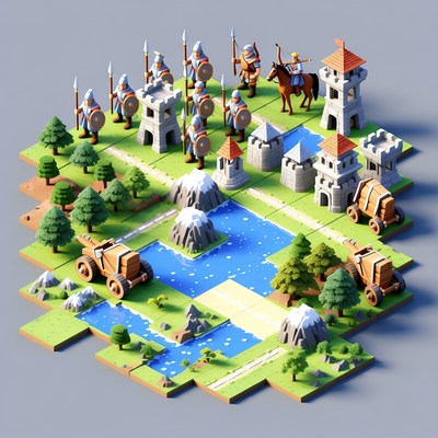 Isometric Medieval Village with Soldiers
