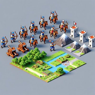 Medieval Army with Castle and Terrain