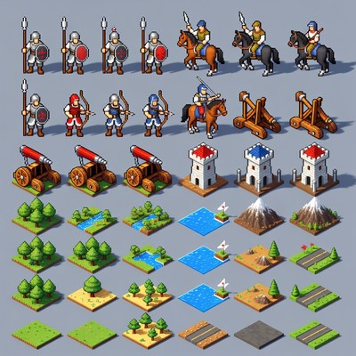 Pixel Art Medieval Soldiers and Terrain Tileset