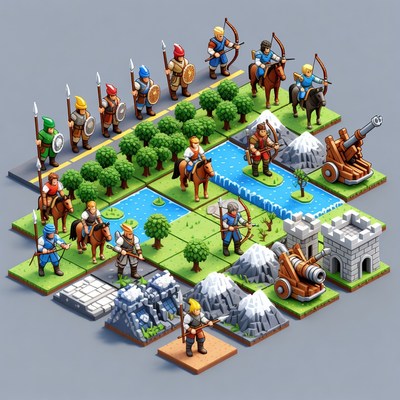 3D Illustrated Medieval Battle Board Game