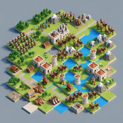 Voxel Medieval Battlefield with Soldiers