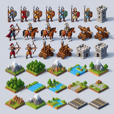 Isometric Medieval Pixel Art Set