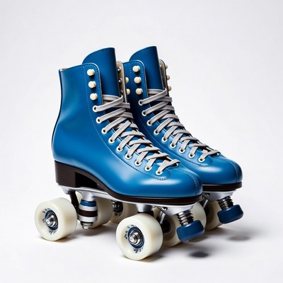 Blue Leather Roller Skates Pair