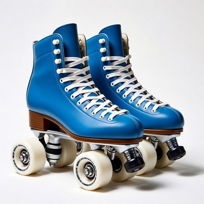 Blue Leather Roller Skates