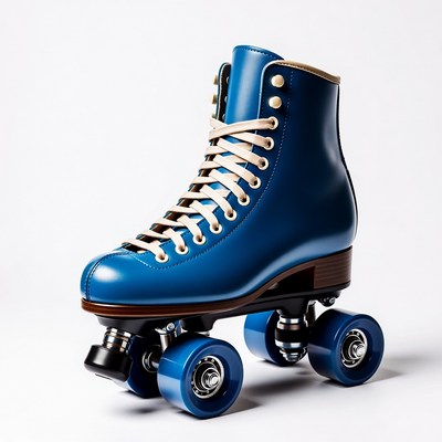 Blue leather roller skates
