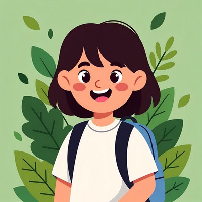 Smiling girl with backpack in leaves