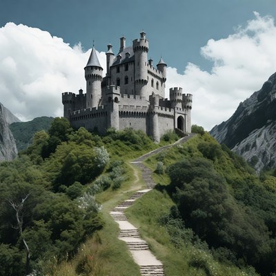 Medieval Castle on Mountain Cliff