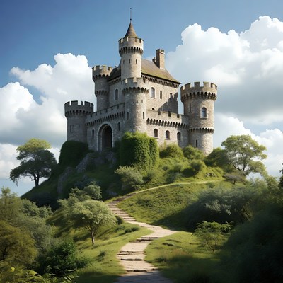 Medieval Castle on Grassy Hill