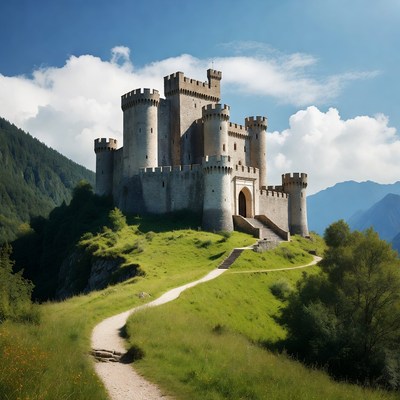 Medieval Castle on Mountain Cliff