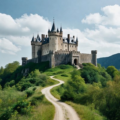 Medieval Castle on Green Hilltop