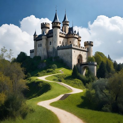 Medieval Castle on Hilltop Path