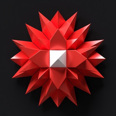 Red origami star with white center