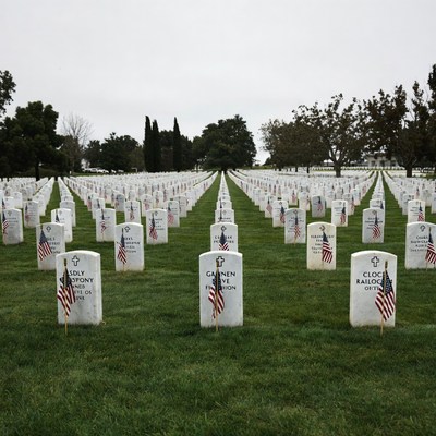Rows of American Flags on Headstones