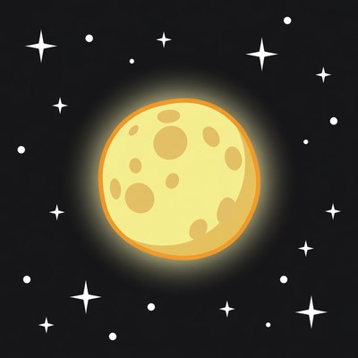 Cartoon Full Moon with Stars