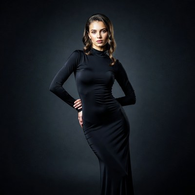 Woman in black turtleneck dress