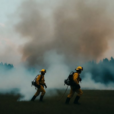 Firefighters battling wildfire in smoke