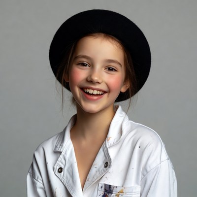 Smiling girl wearing black beret