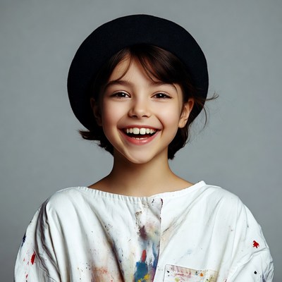 Smiling girl in black beret