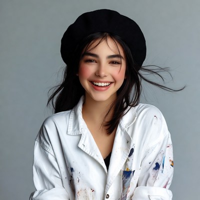 Smiling woman in black beret
