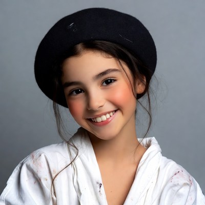 Girl smiling in black beret