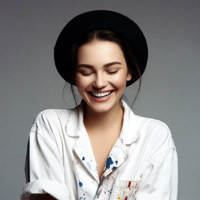 Smiling woman in black beret