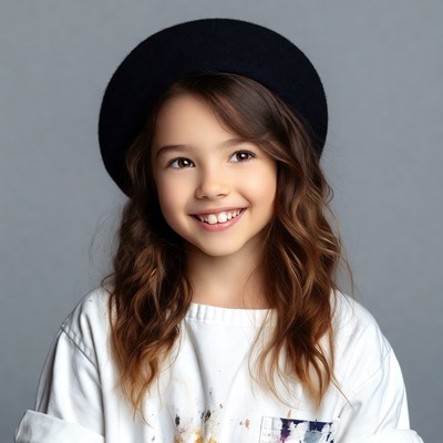 Smiling girl wearing black beret