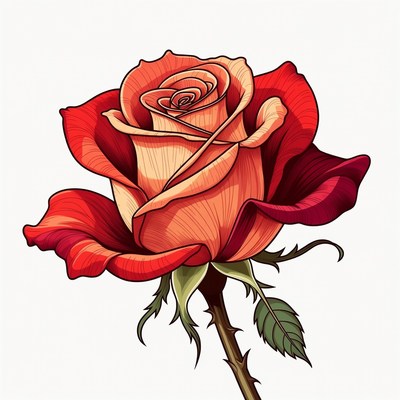 Red Rose with Stem Illustration