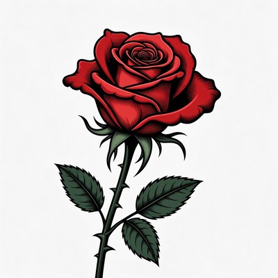 Red Rose Illustration with Stem