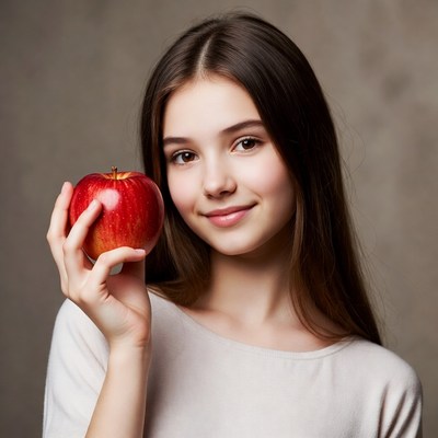 Girl holding red apple