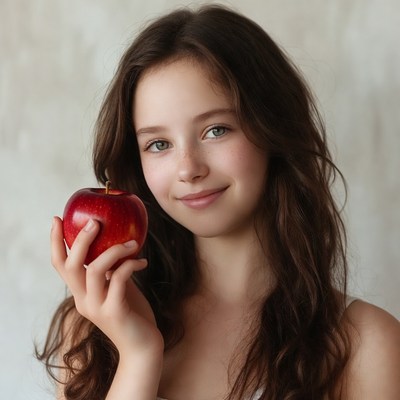 Girl holding red apple