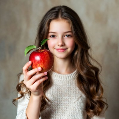 Girl holding red apple