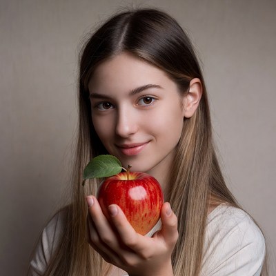 Girl holding red apple