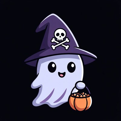 Cute Ghost Witch Holding Halloween Candy