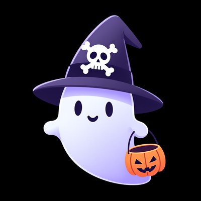 Cute ghost with pumpkin basket