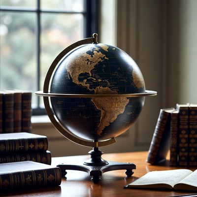 Vintage Globe on Wooden Desk